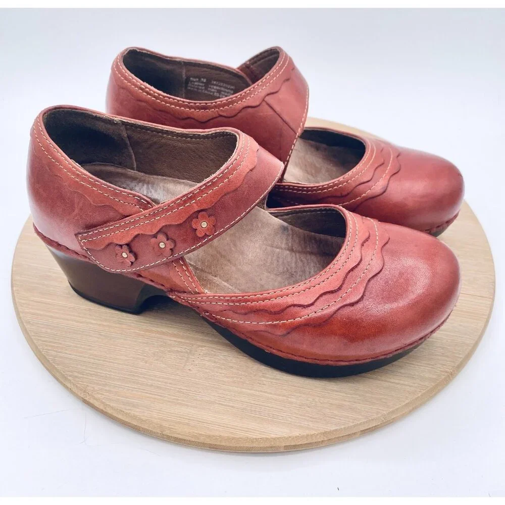 Dansko Shoes Womens 8 38 Red Leather Mary Jane Scalloped